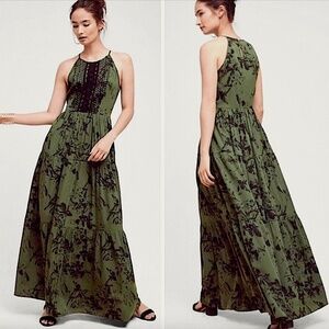ANTHROPOLOGIE Ranna Gill Herbaliste Green Halter Maxi Dress